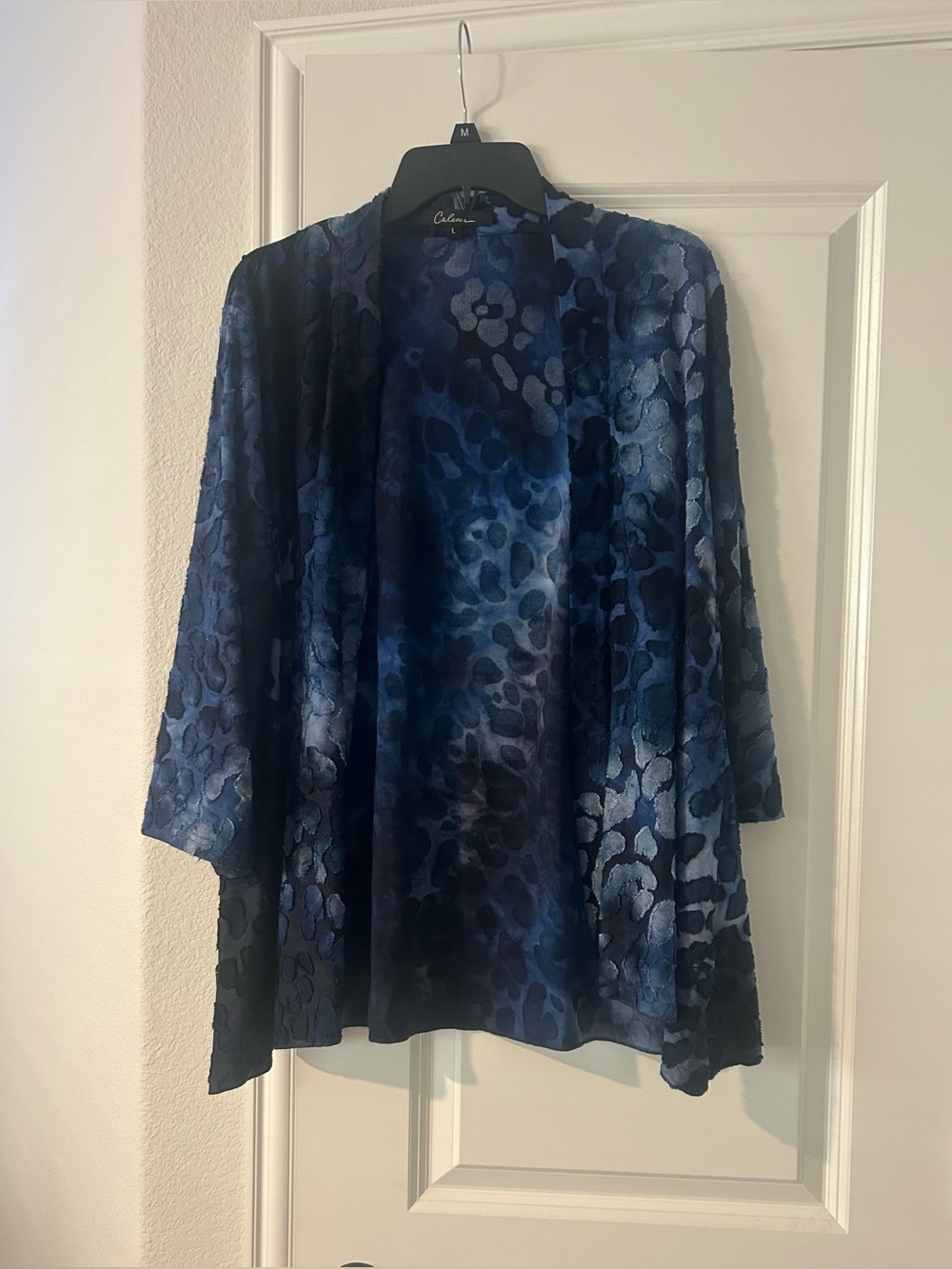 Ladies Blue Patterned Open-Front Lightweight Jacket